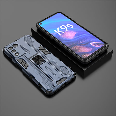 Coque Contour Silicone et Plastique Housse Etui Mat avec Aimant Magnetique Support T02 pour Oppo K9S 5G Bleu