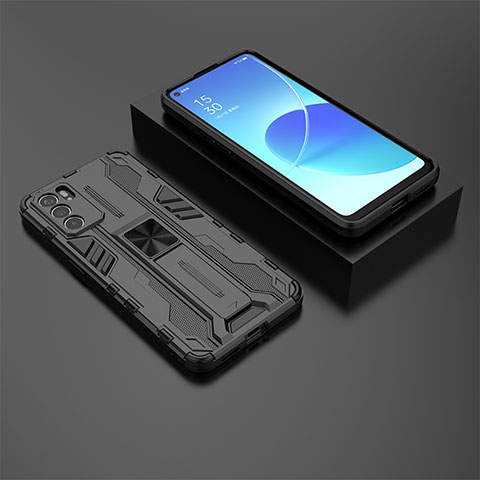 Coque Contour Silicone et Plastique Housse Etui Mat avec Aimant Magnetique Support T02 pour Oppo Reno6 5G Noir