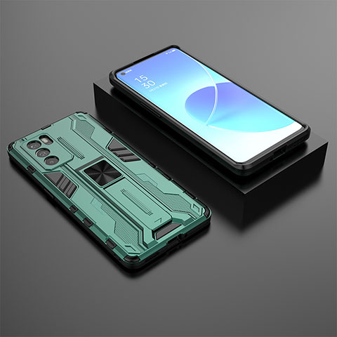 Coque Contour Silicone et Plastique Housse Etui Mat avec Aimant Magnetique Support T02 pour Oppo Reno6 Pro 5G India Vert