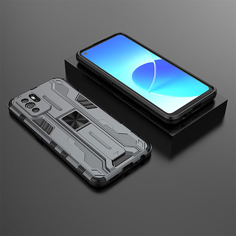 Coque Contour Silicone et Plastique Housse Etui Mat avec Aimant Magnetique Support T02 pour Oppo Reno6 Z 5G Gris