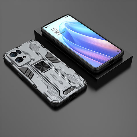 Coque Contour Silicone et Plastique Housse Etui Mat avec Aimant Magnetique Support T02 pour Oppo Reno7 Pro 5G Gris