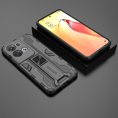 Coque Contour Silicone et Plastique Housse Etui Mat avec Aimant Magnetique Support T02 pour Oppo Reno8 Pro 5G Noir