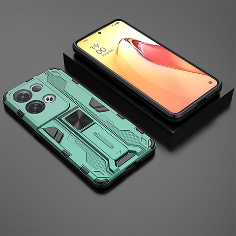 Coque Contour Silicone et Plastique Housse Etui Mat avec Aimant Magnetique Support T02 pour Oppo Reno8 Pro 5G Vert