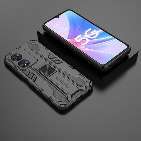 Coque Contour Silicone et Plastique Housse Etui Mat avec Aimant Magnetique Support T02 pour Oppo Reno8 T 5G Noir