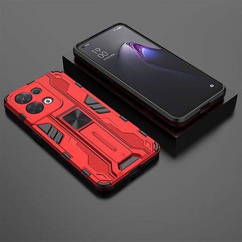 Coque Contour Silicone et Plastique Housse Etui Mat avec Aimant Magnetique Support T02 pour Oppo Reno9 5G Rouge