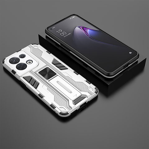 Coque Contour Silicone et Plastique Housse Etui Mat avec Aimant Magnetique Support T02 pour Oppo Reno9 Pro 5G Blanc