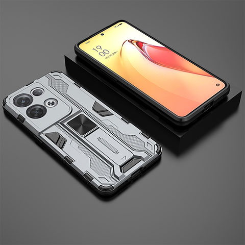 Coque Contour Silicone et Plastique Housse Etui Mat avec Aimant Magnetique Support T02 pour Oppo Reno9 Pro+ Plus 5G Gris