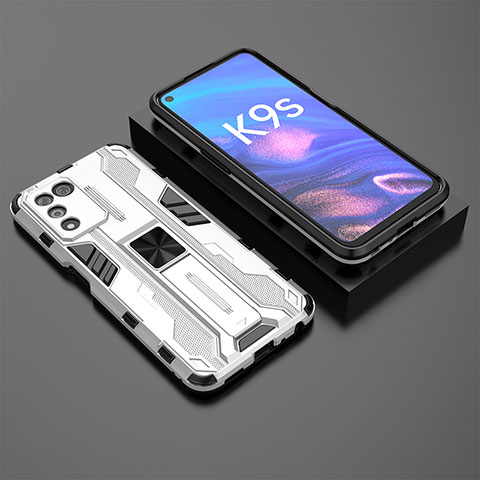 Coque Contour Silicone et Plastique Housse Etui Mat avec Aimant Magnetique Support T02 pour Realme 9 SE 5G Blanc