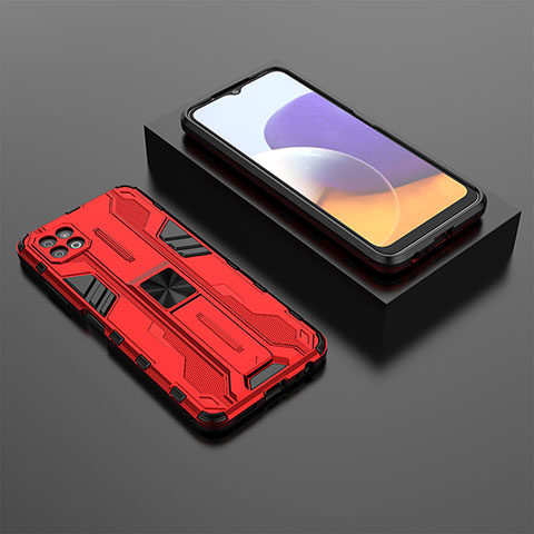 Coque Contour Silicone et Plastique Housse Etui Mat avec Aimant Magnetique Support T02 pour Samsung Galaxy A22 5G Rouge