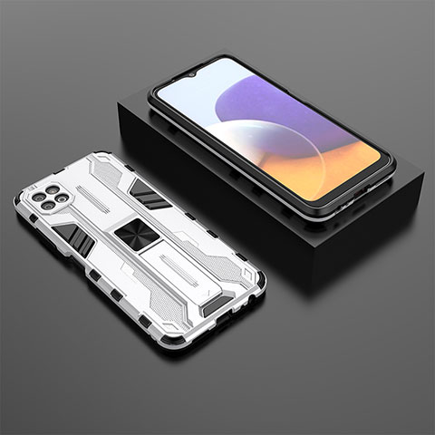 Coque Contour Silicone et Plastique Housse Etui Mat avec Aimant Magnetique Support T02 pour Samsung Galaxy A22s 5G Blanc