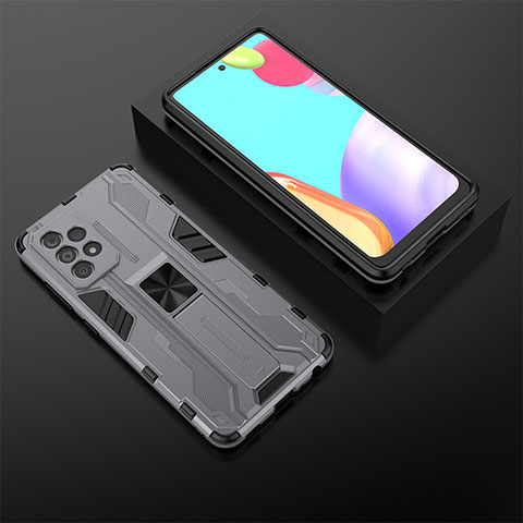 Coque Contour Silicone et Plastique Housse Etui Mat avec Aimant Magnetique Support T02 pour Samsung Galaxy A52 4G Gris