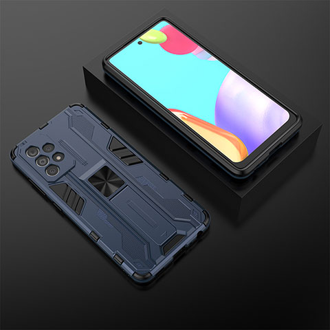 Coque Contour Silicone et Plastique Housse Etui Mat avec Aimant Magnetique Support T02 pour Samsung Galaxy A52s 5G Bleu