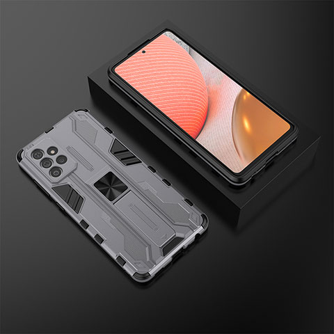 Coque Contour Silicone et Plastique Housse Etui Mat avec Aimant Magnetique Support T02 pour Samsung Galaxy A72 4G Gris