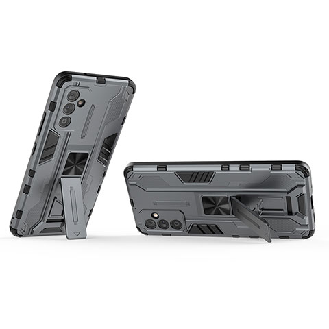 Coque Contour Silicone et Plastique Housse Etui Mat avec Aimant Magnetique Support T02 pour Samsung Galaxy A82 5G Gris