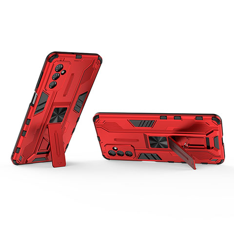 Coque Contour Silicone et Plastique Housse Etui Mat avec Aimant Magnetique Support T02 pour Samsung Galaxy M52 5G Rouge