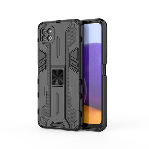 Coque Contour Silicone et Plastique Housse Etui Mat avec Aimant Magnetique Support T03 pour Samsung Galaxy A22s 5G Noir