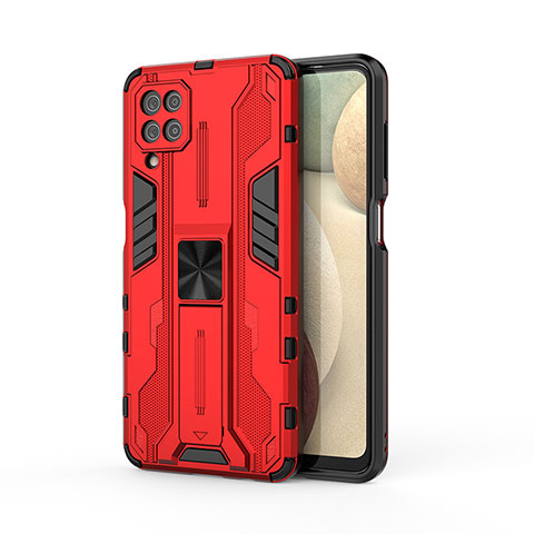 Coque Contour Silicone et Plastique Housse Etui Mat avec Aimant Magnetique Support T04 pour Samsung Galaxy A12 5G Rouge