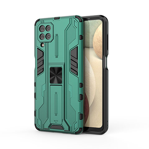 Coque Contour Silicone et Plastique Housse Etui Mat avec Aimant Magnetique Support T04 pour Samsung Galaxy A12 Nacho Vert