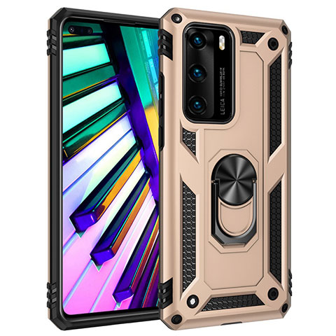 Coque Contour Silicone et Plastique Housse Etui Mat avec Magnetique Support Bague Anneau C01 pour Huawei P40 Or