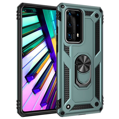 Coque Contour Silicone et Plastique Housse Etui Mat avec Magnetique Support Bague Anneau C01 pour Huawei P40 Pro+ Plus Vert