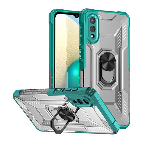 Coque Contour Silicone et Plastique Housse Etui Mat avec Magnetique Support Bague Anneau J01S pour Samsung Galaxy A02 Vert