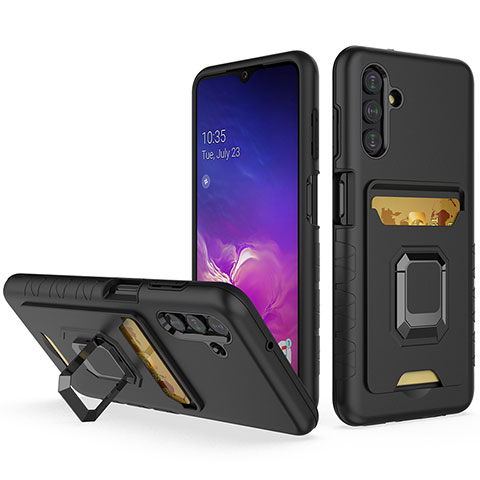 Coque Contour Silicone et Plastique Housse Etui Mat avec Magnetique Support Bague Anneau J01S pour Samsung Galaxy A04s Noir