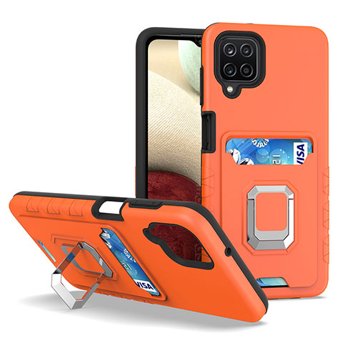 Coque Contour Silicone et Plastique Housse Etui Mat avec Magnetique Support Bague Anneau J01S pour Samsung Galaxy A12 5G Orange