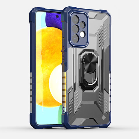 Coque Contour Silicone et Plastique Housse Etui Mat avec Magnetique Support Bague Anneau J01S pour Samsung Galaxy A52 5G Bleu