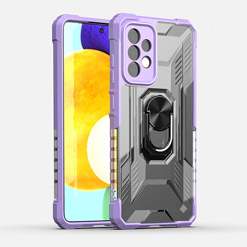 Coque Contour Silicone et Plastique Housse Etui Mat avec Magnetique Support Bague Anneau J01S pour Samsung Galaxy A52s 5G Violet