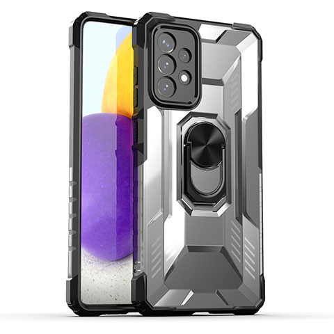 Coque Contour Silicone et Plastique Housse Etui Mat avec Magnetique Support Bague Anneau J01S pour Samsung Galaxy A72 5G Noir