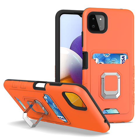 Coque Contour Silicone et Plastique Housse Etui Mat avec Magnetique Support Bague Anneau J01S pour Samsung Galaxy F42 5G Orange