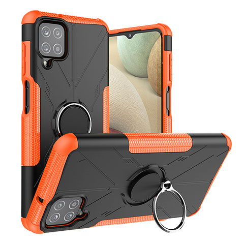 Coque Contour Silicone et Plastique Housse Etui Mat avec Magnetique Support Bague Anneau J01X pour Samsung Galaxy A12 5G Orange