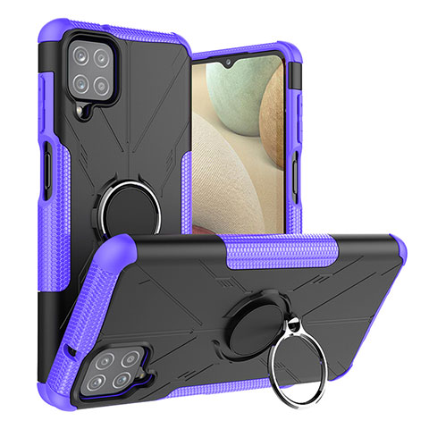 Coque Contour Silicone et Plastique Housse Etui Mat avec Magnetique Support Bague Anneau J01X pour Samsung Galaxy A12 Nacho Violet