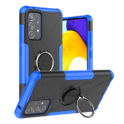 Coque Contour Silicone et Plastique Housse Etui Mat avec Magnetique Support Bague Anneau J01X pour Samsung Galaxy A52 4G Bleu