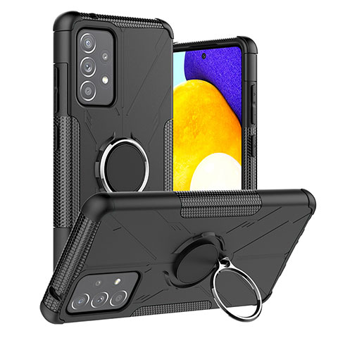 Coque Contour Silicone et Plastique Housse Etui Mat avec Magnetique Support Bague Anneau J01X pour Samsung Galaxy A52 4G Noir