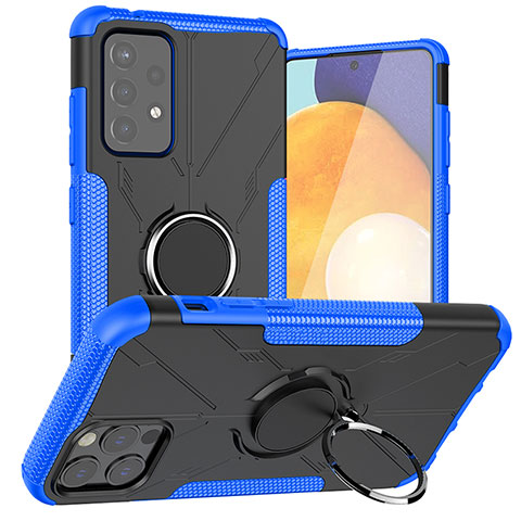 Coque Contour Silicone et Plastique Housse Etui Mat avec Magnetique Support Bague Anneau J01X pour Samsung Galaxy A72 5G Bleu