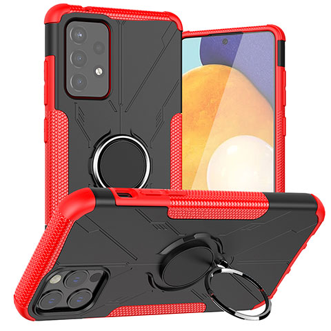 Coque Contour Silicone et Plastique Housse Etui Mat avec Magnetique Support Bague Anneau J01X pour Samsung Galaxy A72 5G Rouge