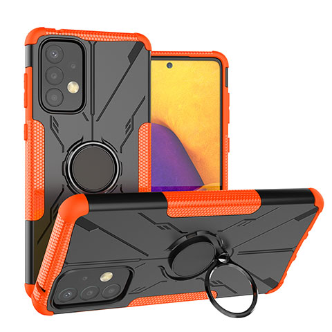 Coque Contour Silicone et Plastique Housse Etui Mat avec Magnetique Support Bague Anneau J01X pour Samsung Galaxy A73 5G Orange