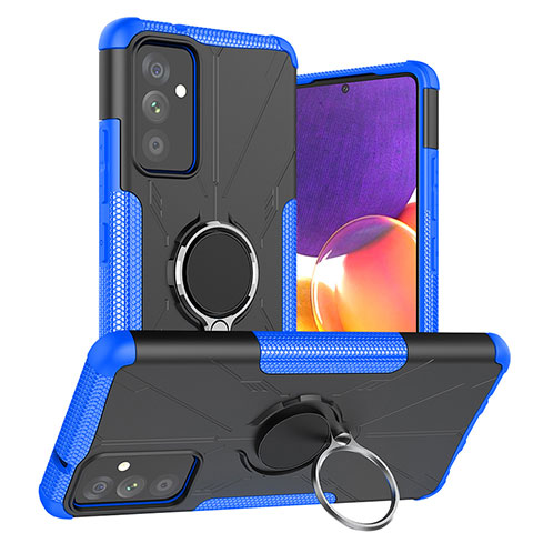 Coque Contour Silicone et Plastique Housse Etui Mat avec Magnetique Support Bague Anneau J01X pour Samsung Galaxy A82 5G Bleu