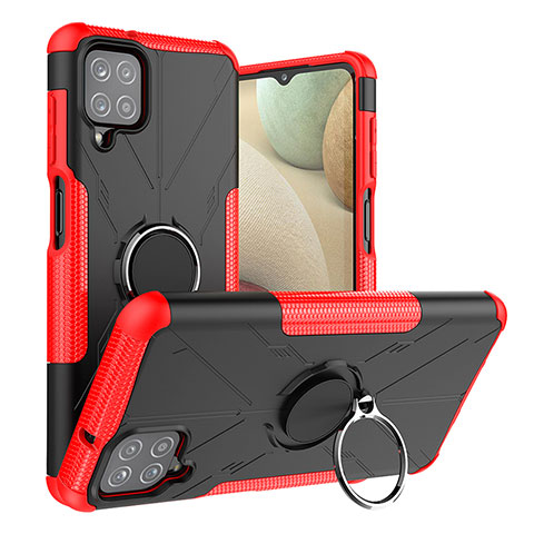 Coque Contour Silicone et Plastique Housse Etui Mat avec Magnetique Support Bague Anneau J01X pour Samsung Galaxy F12 Rouge