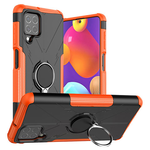 Coque Contour Silicone et Plastique Housse Etui Mat avec Magnetique Support Bague Anneau J01X pour Samsung Galaxy F62 5G Orange