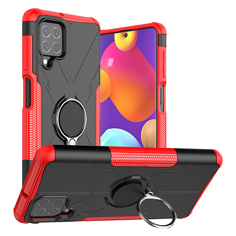 Coque Contour Silicone et Plastique Housse Etui Mat avec Magnetique Support Bague Anneau J01X pour Samsung Galaxy F62 5G Rouge