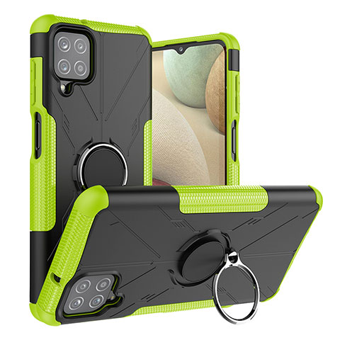 Coque Contour Silicone et Plastique Housse Etui Mat avec Magnetique Support Bague Anneau J01X pour Samsung Galaxy M12 Vert