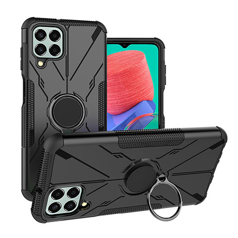 Coque Contour Silicone et Plastique Housse Etui Mat avec Magnetique Support Bague Anneau J01X pour Samsung Galaxy M33 5G Noir