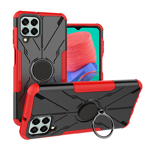 Coque Contour Silicone et Plastique Housse Etui Mat avec Magnetique Support Bague Anneau J01X pour Samsung Galaxy M33 5G Rouge