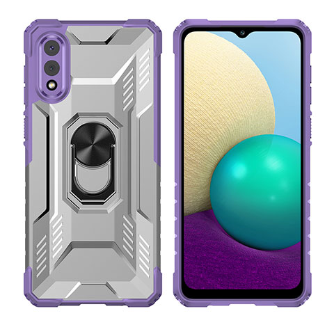 Coque Contour Silicone et Plastique Housse Etui Mat avec Magnetique Support Bague Anneau J02S pour Samsung Galaxy A02 Violet