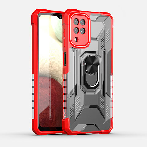 Coque Contour Silicone et Plastique Housse Etui Mat avec Magnetique Support Bague Anneau J02S pour Samsung Galaxy A12 Nacho Rouge