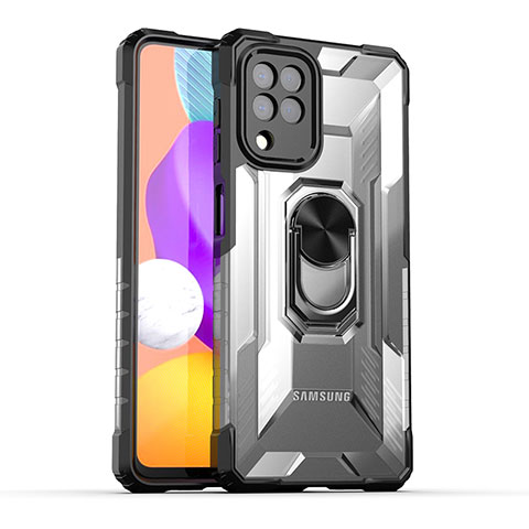 Coque Contour Silicone et Plastique Housse Etui Mat avec Magnetique Support Bague Anneau J02S pour Samsung Galaxy A22 4G Noir