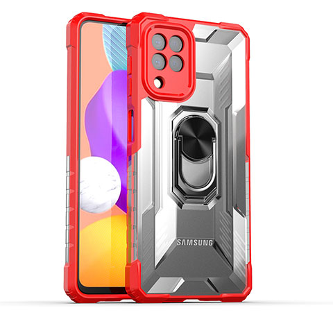 Coque Contour Silicone et Plastique Housse Etui Mat avec Magnetique Support Bague Anneau J02S pour Samsung Galaxy A22 4G Rouge