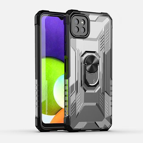 Coque Contour Silicone et Plastique Housse Etui Mat avec Magnetique Support Bague Anneau J02S pour Samsung Galaxy A22s 5G Noir